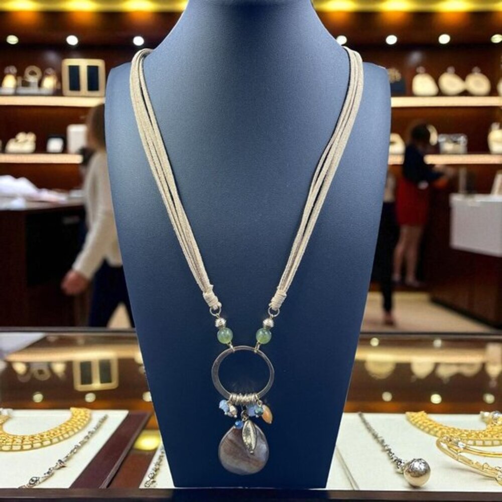 C1946 Pendant Necklace Suede Cord With Beads Shell‎ Charm Boho Earthy Festival